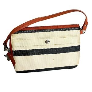 Fossil Black and Cream Striped Wristlet